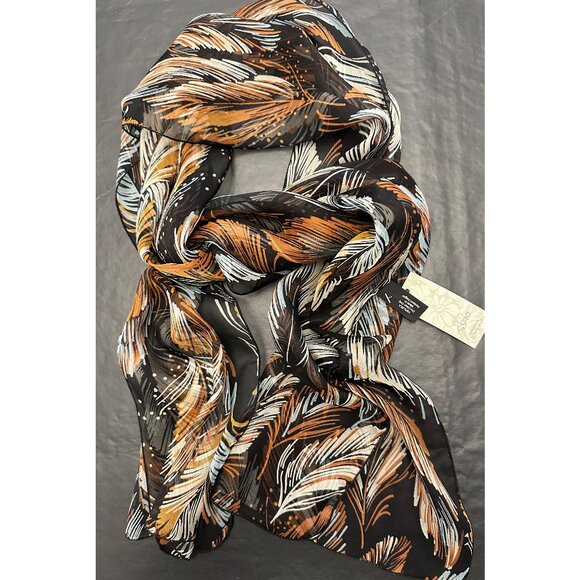 New Dana Herbert 100% Silk Scarf Handmade in Oregon 12"x58” Black, Brown, White - Picture 1 of 3